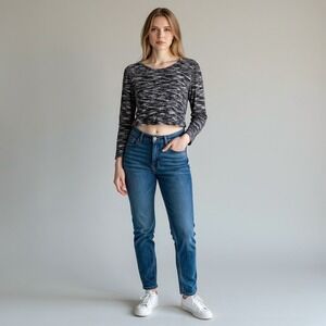 H&M Divided Black White Space Dye Long Sleeve Crop Top Size M